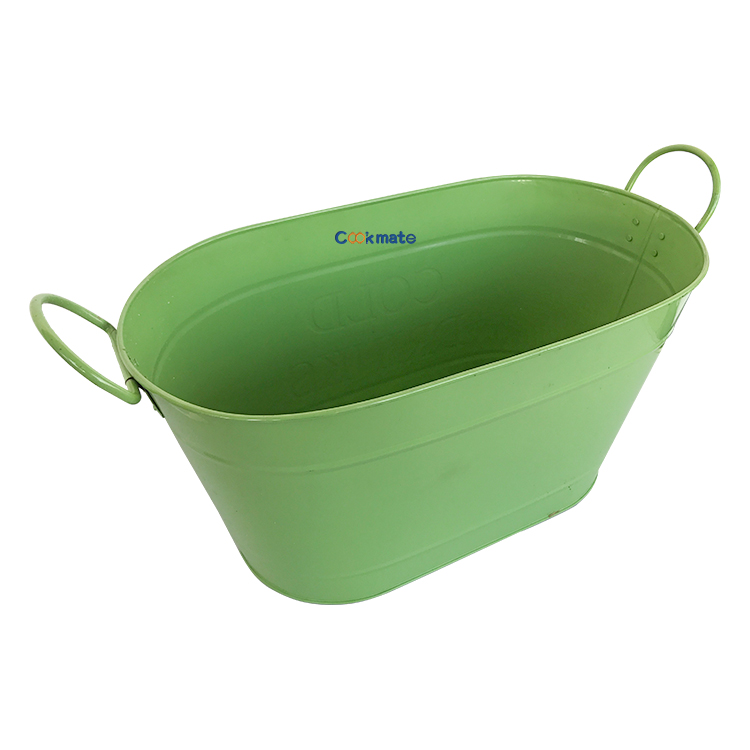 COOKMATE Beer & Champagne Cooler Ice Bucket Galvanized Steel Metal Oval Tub with Handles Green
