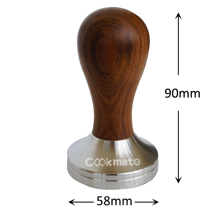 Food Grade Wood Handle 304 Stainless Steel Flat Base Tamper Coffee Bar Accessories