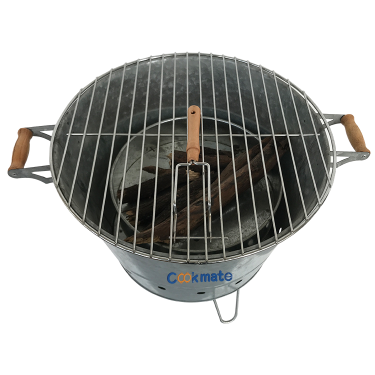 Outdoor Camping Cooking Bamboo Handles Black Charcoal Barbecue Bucket BBQ Grill