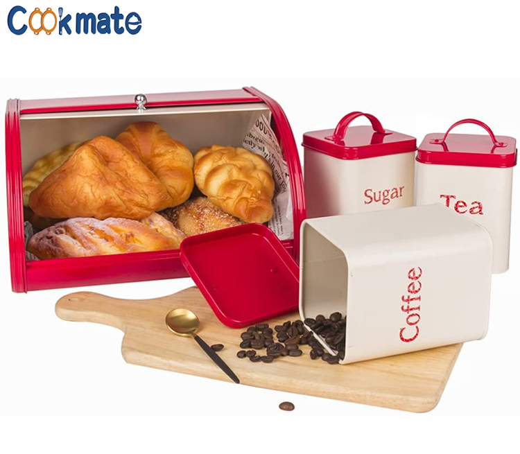 Farmhouse Country Bread Box for Kitchen Metal Food Bread Bin Box Loaf Storage Canister