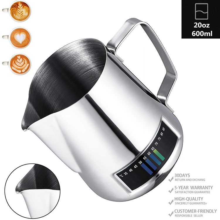 Pers 20oz 600ml Coffee Milk Cappuccino Latte Art Frothing Pitcher Barista Jug Cup Measurements on Both Sides Include Art Pen