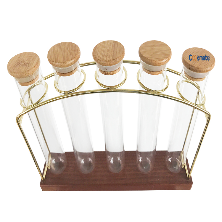 COOKMATE 304 Stainless Steel And Wood Coffee Bean Tea Condiment Test Tube Rack