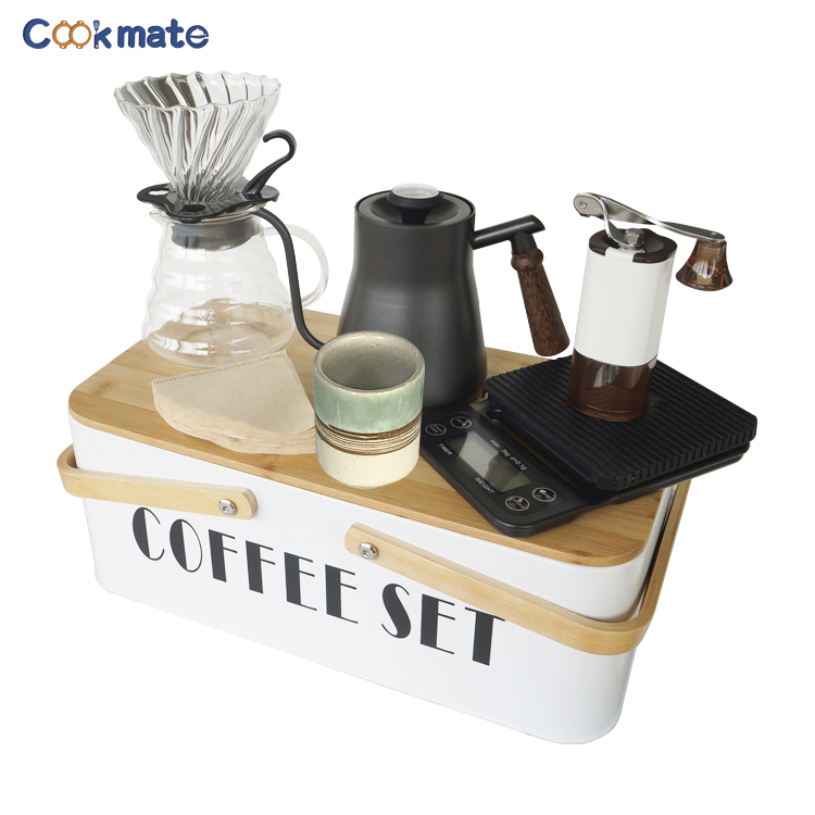 Cookmate Luxury Metal Box V60 Hand Drip Coffee Maker Grinder Gift Set Coffee Table Set with U Handle