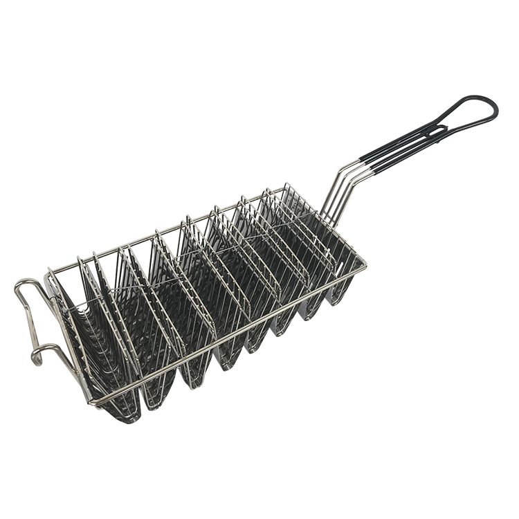Kitchen Cookware Wire Taco Panier Deep Fry Basket with Plastic Handle for Restaurant
