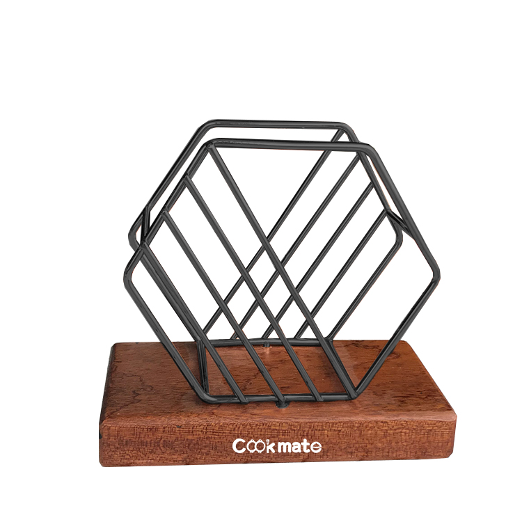 Cookmate Display Frame Wood Shelf With Metal Basket Coffee Filter Storage Holder