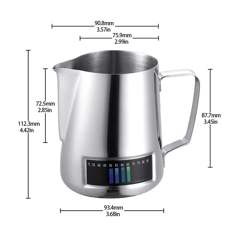 New 600ml Coffee Latte Cappuccino Milk Frothing Pitcher Stainless Steel Milk Texturing Jug with Integrated Thermometer Suitable