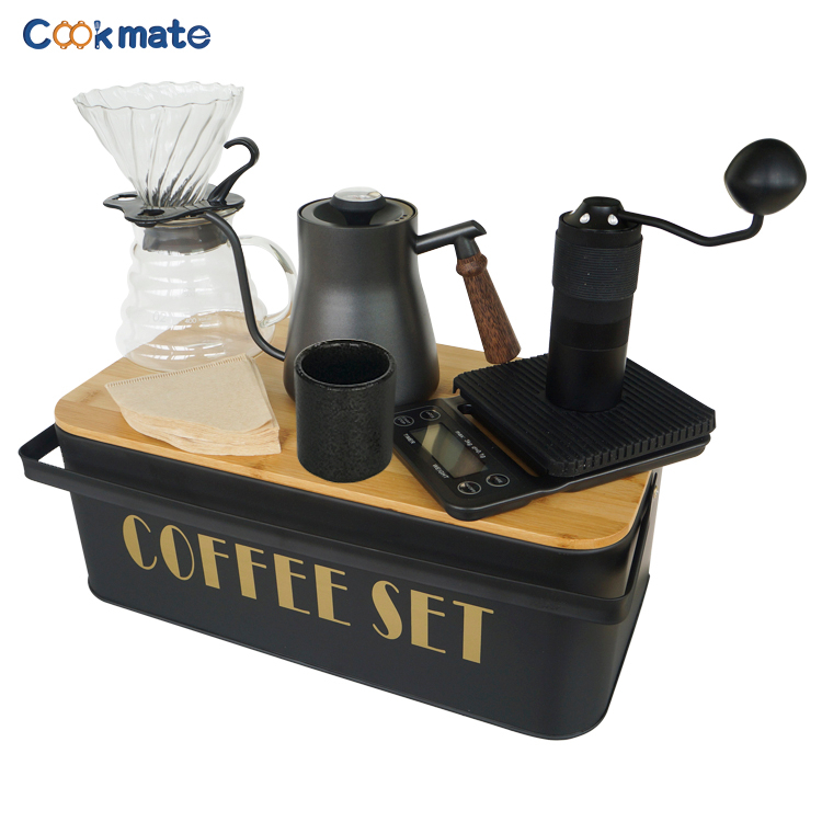 Cookmate Luxury Metal Box V60 Hand Drip Coffee Maker Grinder Gift Set Coffee Table Set with U Handle