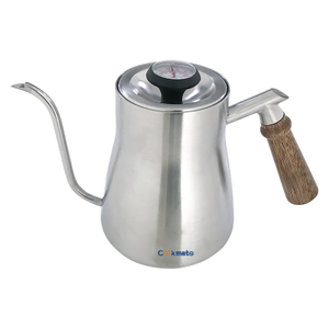 Stainless Steel Turkish Insulated Level Wooden Handle Drip over Matt Silver Coffee Pot with Thermometer