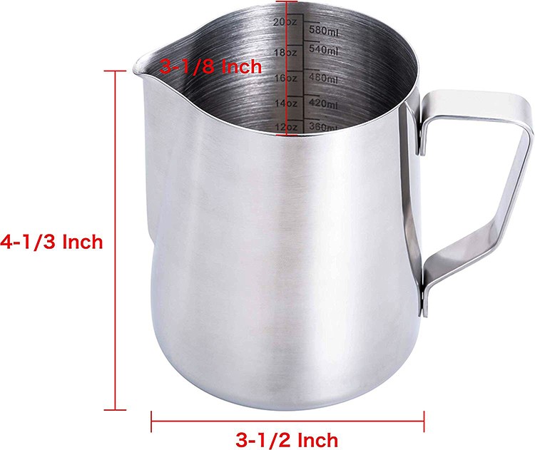350ml/600ml/900ml (12oz/20oz/32oz) Milk Frothing Pitcher Stainless Steel Milk Jug Cup with Polishing Process