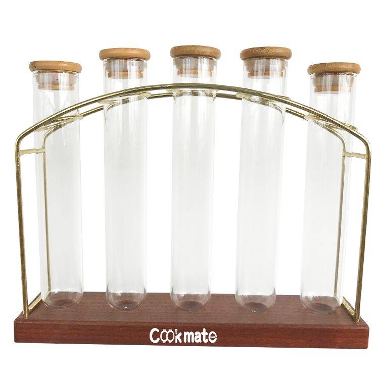 COOKMATE 304 Stainless Steel And Wooden Holding 5 Holes Test Tube Rack Stand