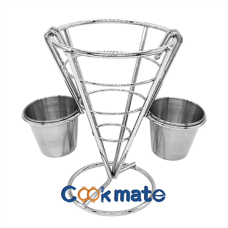 Best quality made in China Amazon hot Selling Stainless Steel Wire Mesh french fries with double detachable sauce cups bracket