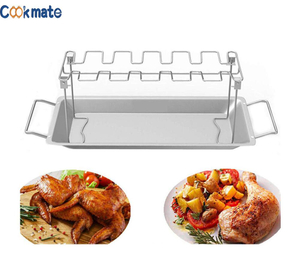 Oven Chicken Leg Rack Holder Stainless Steel Roaster Smoker Stand with Washable Oil Drip Pan