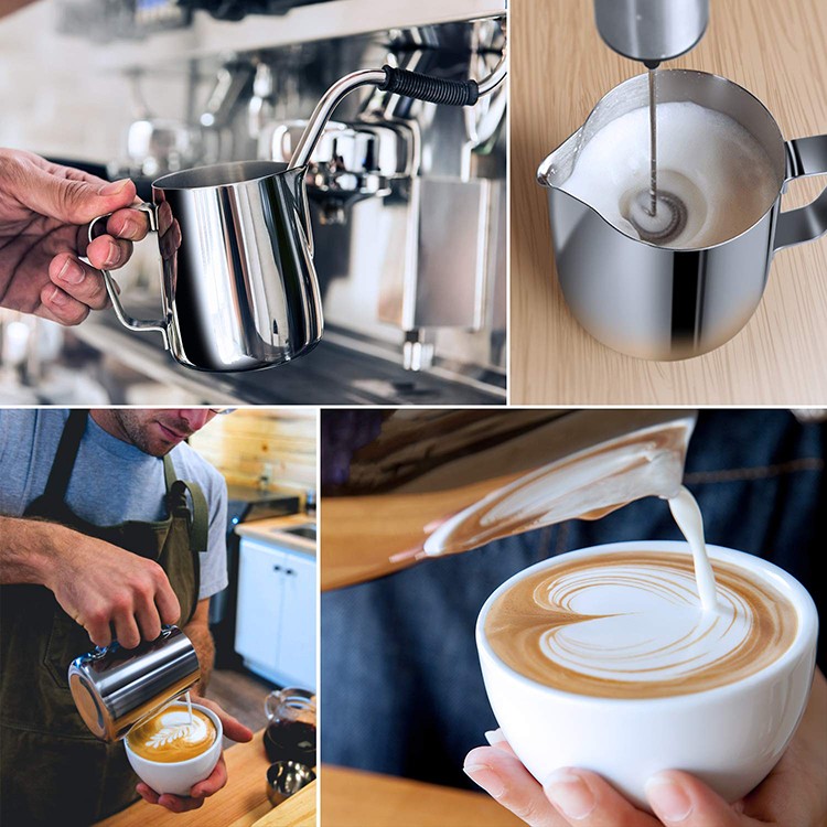 350ml/600ml (12 Oz/20 Oz) Milk Frothing Pitchers Wide Mouths Stainless Steel Measurement Inside Milk Jug