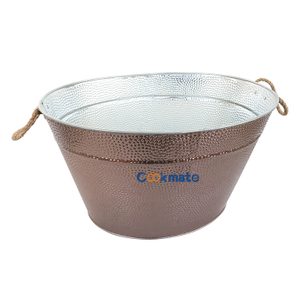 Rustic Vintage Farmhouse Oval Storage Bucket Bin Hot Dipped Steel Low Flat Tub