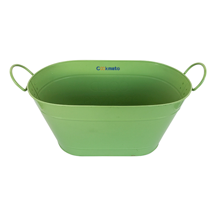 COOKMATE Beer & Champagne Cooler Ice Bucket Galvanized Steel Metal Oval Tub with Handles Green