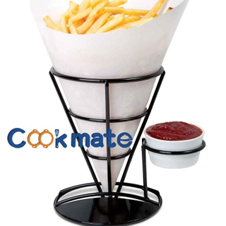 French Fries Cone & dipping Cup Holder, Classical Black Metal Diner Stand Holder French Fries