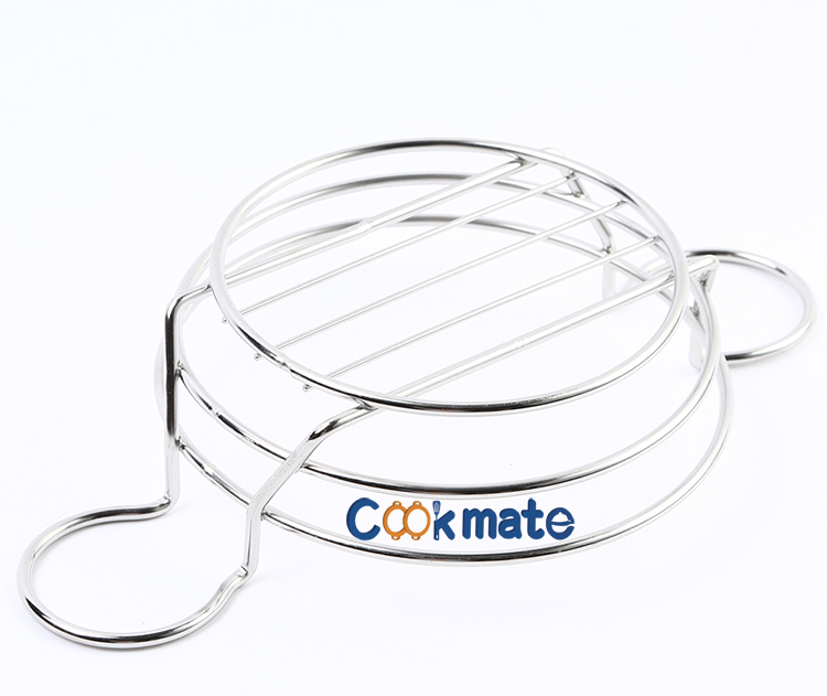 Cookmate strong quality durable Stainless Steel Fries Serving Tray , Wire Round Bread Basket with 2 Ceramic Sauce Cups