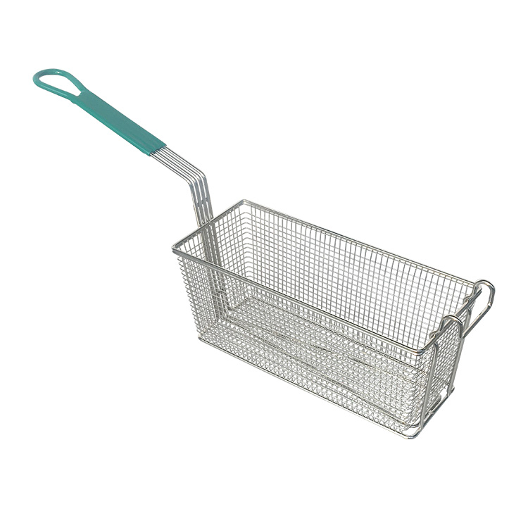 Potato Chip Frying Container Bright Stainless Steel Wire Mesh Fry Basket Non-stick Fry Basket with Stay Cold Handles