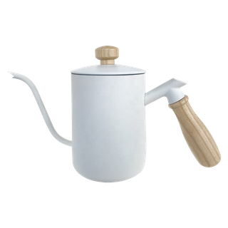 DIY Coffee Maker Wood Handle White Coated Hand Coffee Pot Teapot for Coffee Lover