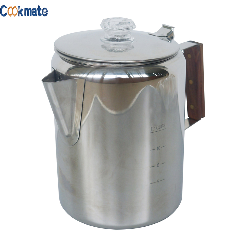 Simple Design Outdoor Kettle Stainless Steel Shiny Spout Kettle with Wooden Handle And Lid for Camping Coffee Brewing And Tea