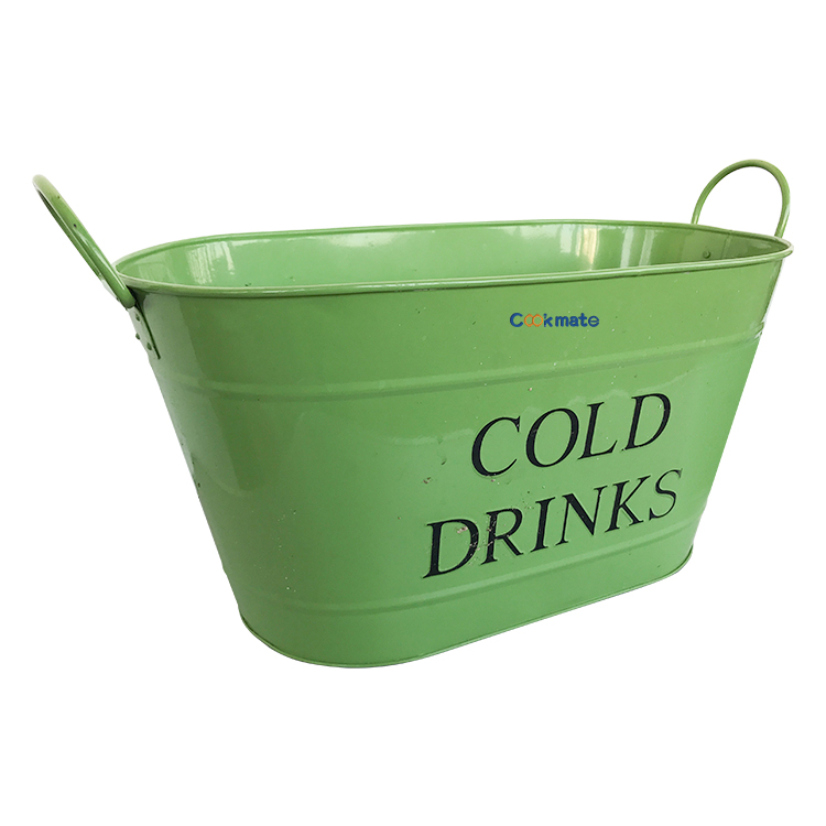 COOKMATE Beer & Champagne Cooler Ice Bucket Galvanized Steel Metal Oval Tub with Handles Green