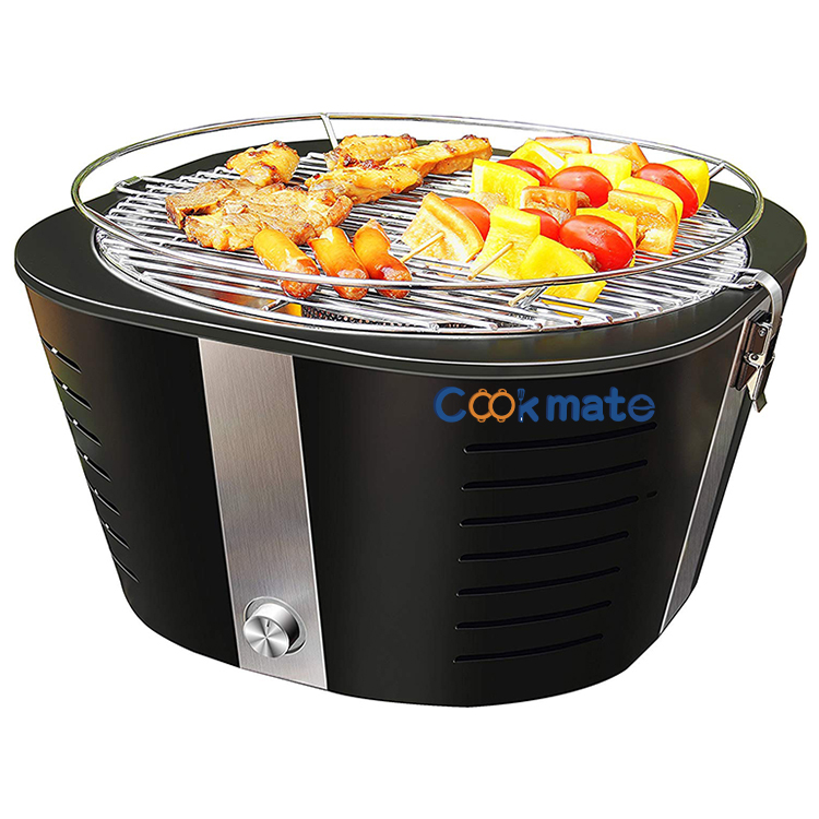 Double Grill Pan Charcoal Bucket with Outdoor Round BBQ Campfire Grills Wire Mesh