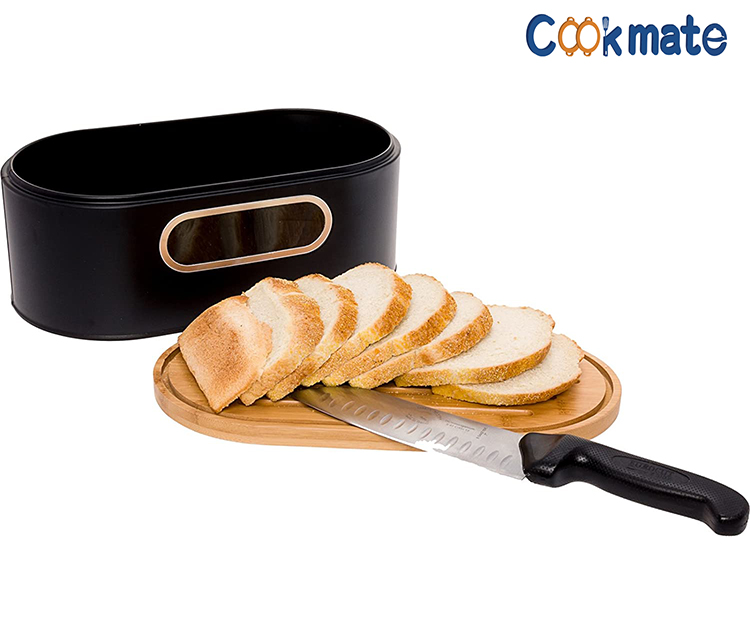Cookmate 2-in-1 Modern Bread Box with Bamboo Cutting Board Lid Space Saving Bread Bin
